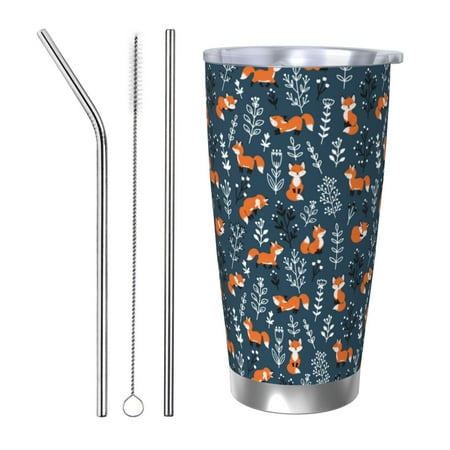 

Goofa Playful Foxes Forest Blues for 20 oz Skinny Tumbler Stainless Steel Coffee Mug Slim Vacuum Insulated Travel Cup Car Cup-Straw Three-piece Set