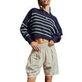 thumbnail image 1 of xiaxaixu Chandail en Tricot Uni/à Rayures pour Femmes Col Rond Manches Longues Pulls Amples Printemps Automne Décontractés Mode Urbaine, 1 of 6