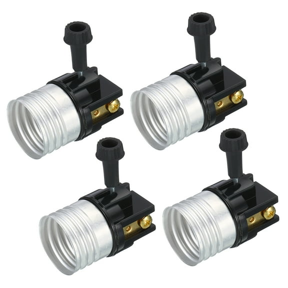 Uxcell Silver Black Plastic 3 Way Lamp Socket Replacement with Turn Switch Knob Copper 43 x 27 mm 4Pcs