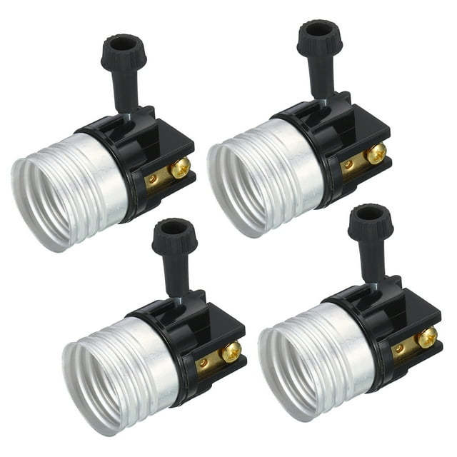 Uxcell Silver Black Plastic 3 Way Lamp Socket Replacement with Turn Switch Knob Copper 43 x 27 mm 4Pcs