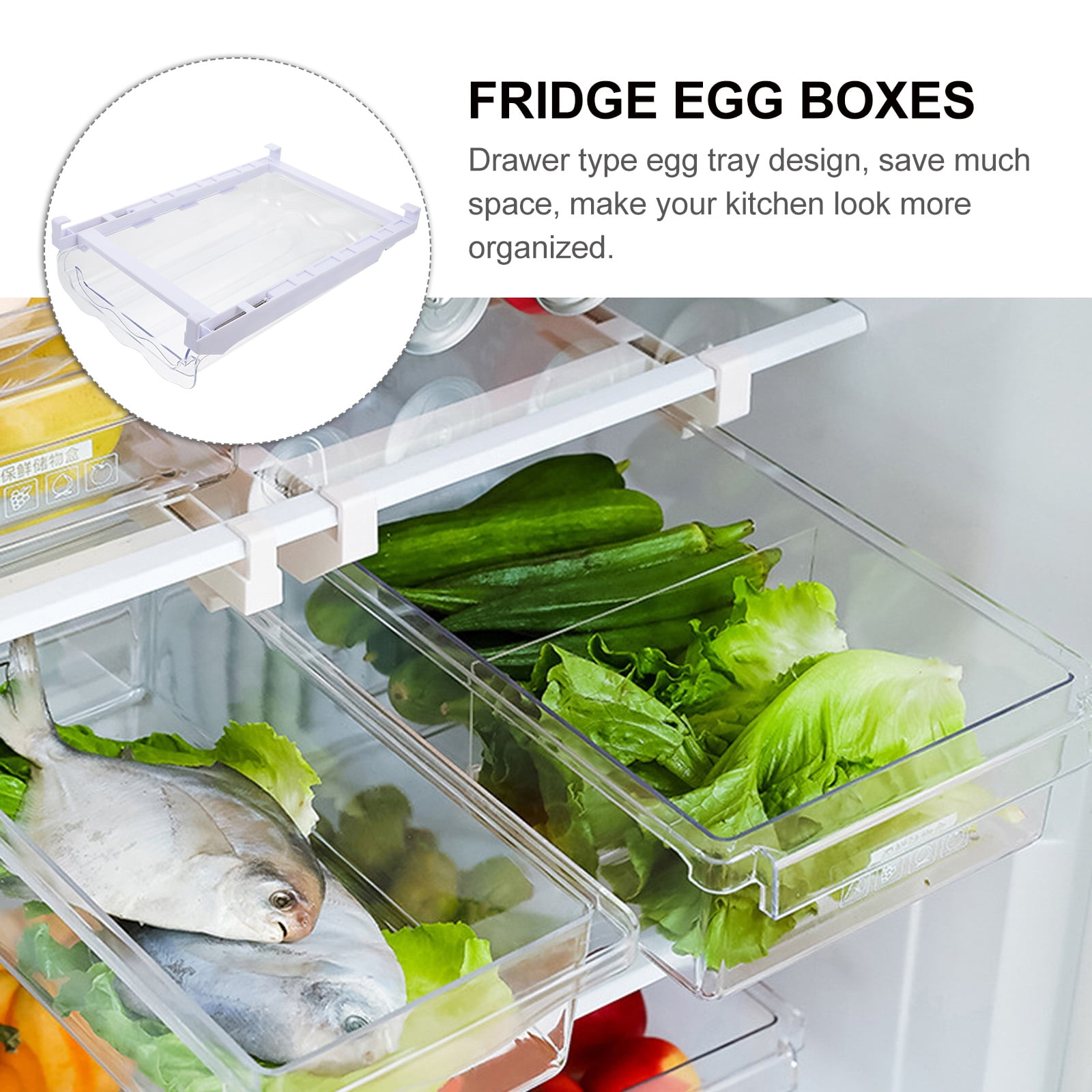 unbranded  Egg Holders Roller Dispenser Clear Container for Refrigerator White