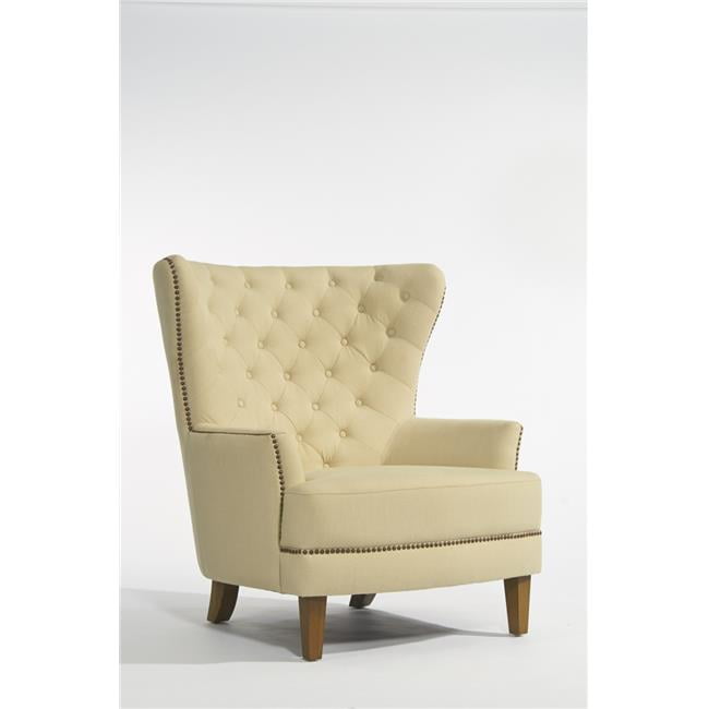JGW Furniture 350020 Linen Accent Chair with Nailheads, Cream