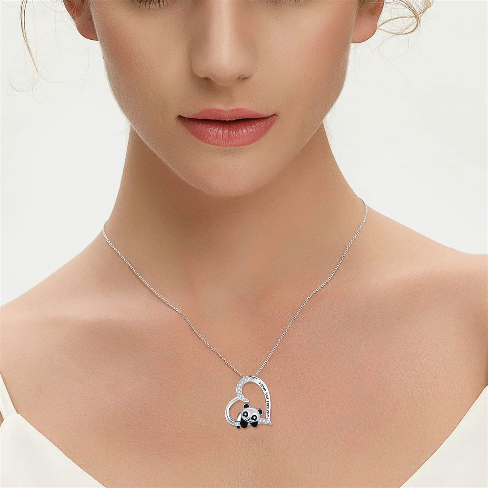 Coachuhhar Panda Necklace for Women 925 Sterling Silver Panda Gift Cute Animal Necklace Heart Pendant Necklace Panda Jewelry Gift for Panda Lover