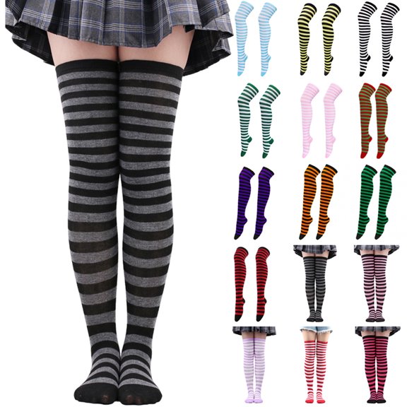 WHEANG High Long Stockings for Women Knee High Long Striped Stocking Socks Casual Breathable Skin-Friendly Stockings Easy Care Cute High Elasticity Over Knee Socks for Women Red