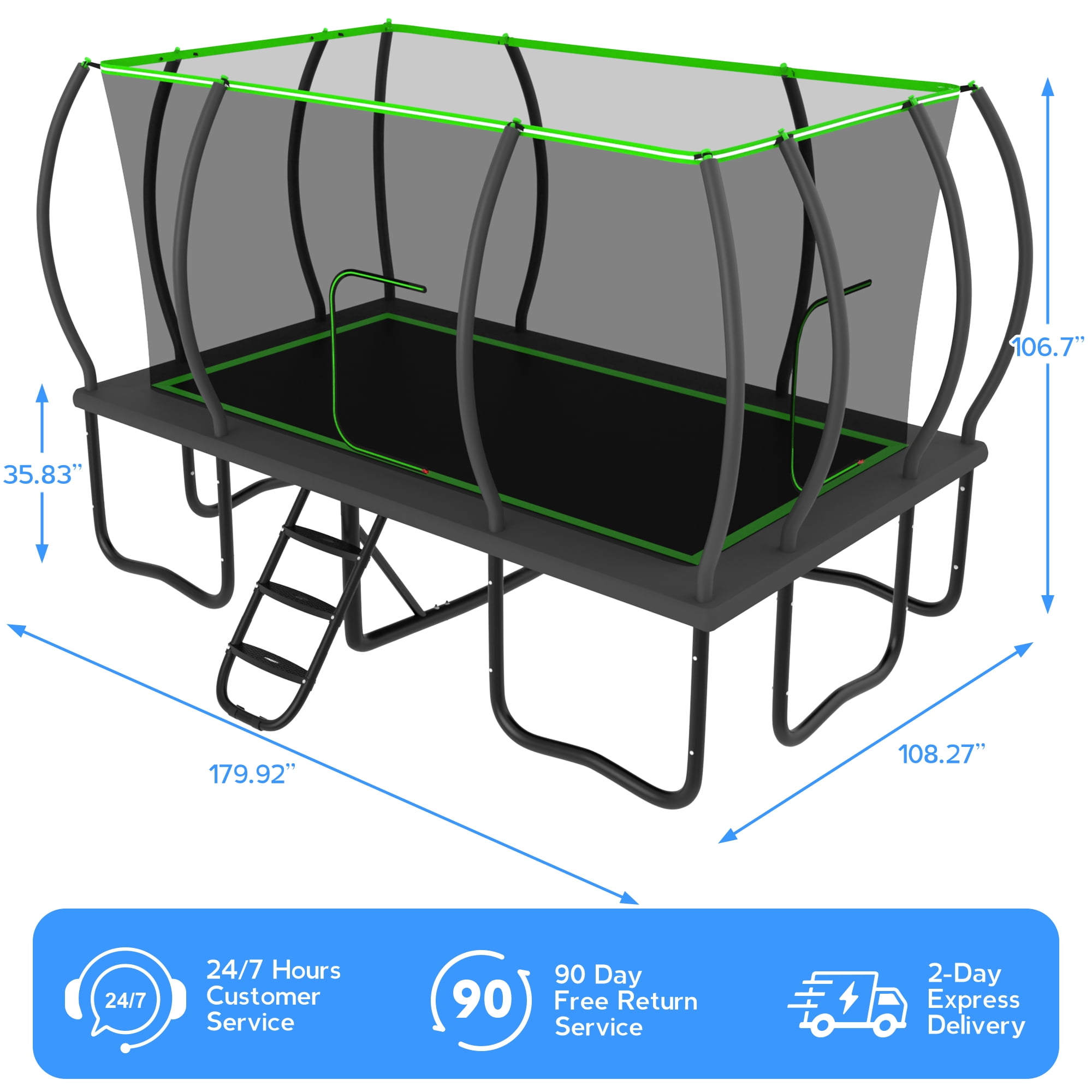 YORIN Trampoline, 9FT x 15FT Rectangular Trampoline for Kids Adults, 1800LBS Recreational Large Trampolines with Enclosure Net, Non-Slip Ladder, Galvanized Heavy Duty Outdoor Trampolines