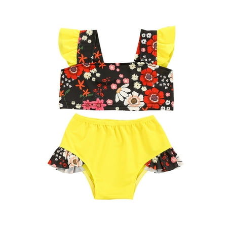 

Fesfesfes Toddler Baby Kids Girls 2 Piece Printed Swimsuit Ruffle Splicing Sling Bathing Suits Beach Swimwear Swimdress