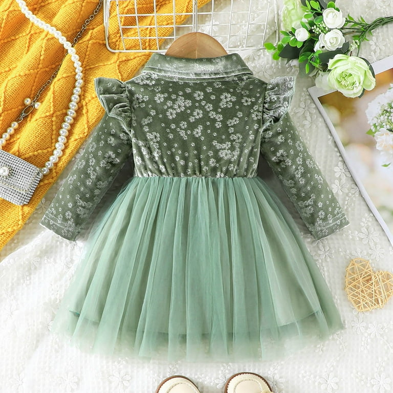 Toddler Dresses Flower Girl Dress Long Sleeve Tulle Dress Tea Party Dresses  for Girls Light Green Dress for Girls Dresses Match Girls Birthday Dress  Toddler 18-24 Months - Walmart.com