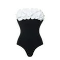 thumbnail image 4 of TOOYOU Womens One Piece Swimsuit Strapless Bathing Suit Vintage Ruched Ruffle Push Up Swimwear Black, 4 of 4
