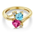 thumbnail image 3 of Gem Stone King 18K Yellow Gold Plated Silver Swiss Blue Topaz Pink Created Sapphire and White Moissanite Ring for Women (1.78 Cttw, Heart Shape 6MM, Gemstone November Birthstone, Size 5), 3 of 6