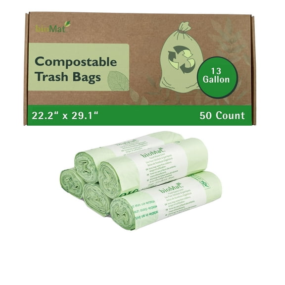 bioMat 13 Gallon Compostable Food Scrap Bags, BPI & CMA Certified, 50 Bags