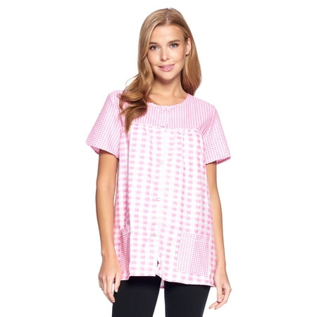 

Casual Nights Women s Snap Front Smock Cobbler Woven Scrub Apron Top with Pockets