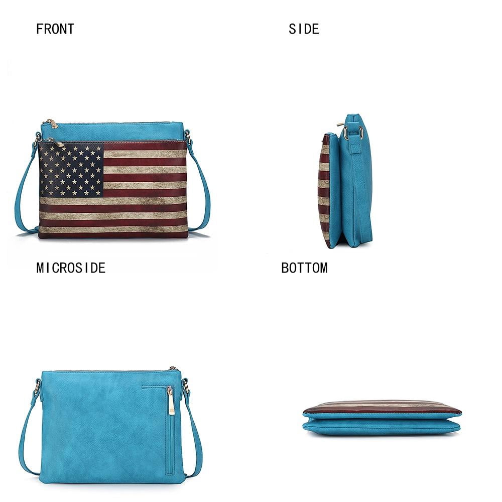 MKF Collection Madeline Womens Crossbody Bag American Patriotic Vegan Leather Shoulder Bag USA Flag Black Handbags Purse by Mia K