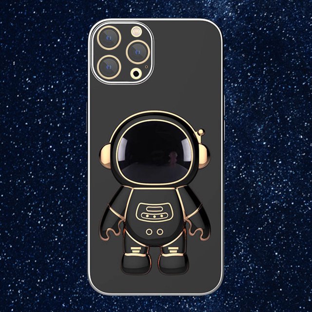 3D Plating Astronaut Hidden Stand Case Cover Cute Astronaut Stand Phone Case para IPhone 12Pro TPU Cover