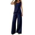 thumbnail image 1 of Conjunto de dos piezas de verano para mujer con chaleco sin mangas de color liso y espalda hueca de encaje - Poliéster, cuello cuadrado, pantalones de pierna ancha - Tallas S-XXL, 1 of 6