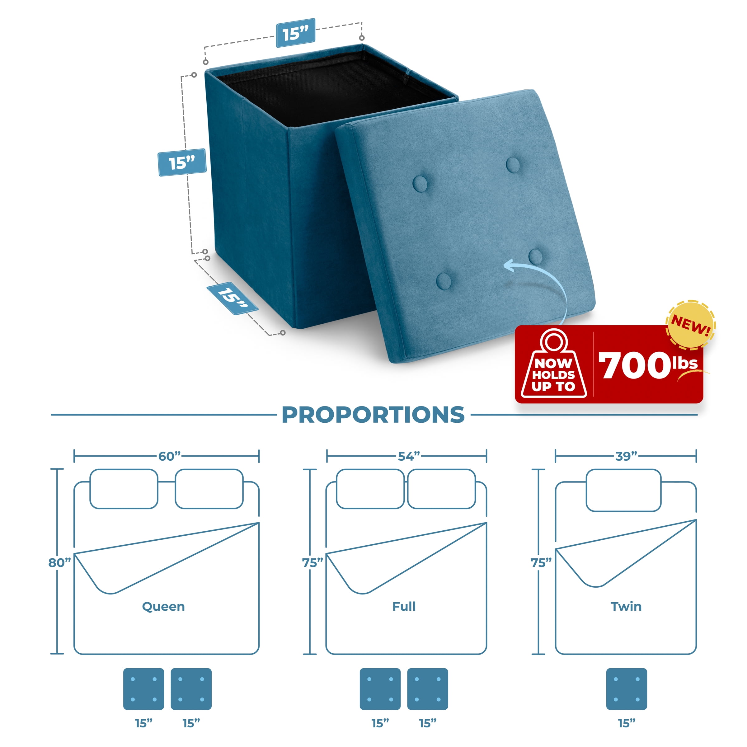 Sorbus Faux Suede Storage Ottoman Cube, Seat with Hidden Storage, Foldable, Lightweight, Teal