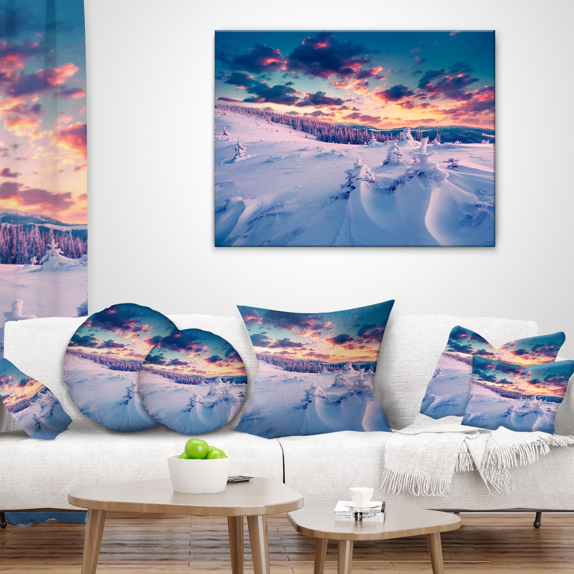 Designart Winter in Carpathian Mountains - Landscape Photography Throw Pillow - 16x16
