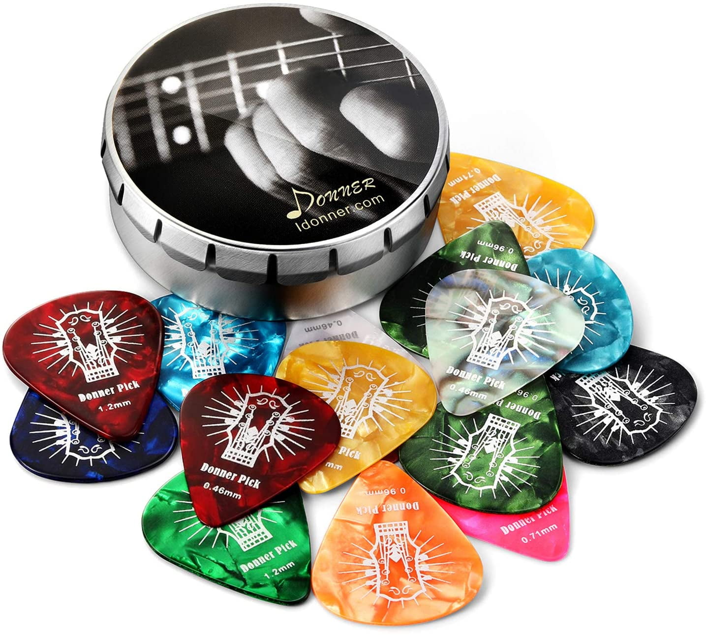 Guitar Pick Holder Case Bag with 24pcs Acoustic Electric Guitar Colorful Picks Little Picks Holder Set Variety Pack Mixed Thickness Picks 0.46mm/ 0.71mm/ 0.96mm 