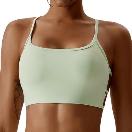 

SEARCHI Sports Bra Women V-Neck Sexy Cross Back Strappy Bra Padded Wireless Shapewear Wrap Yoga Crop Top Workout Fitness Medium to Low Sports Vest Gym