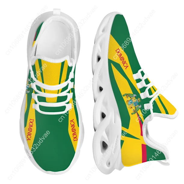Zapatillas deportivas de diseño con la bandera de Dominica para mujer, cómodas zapatillas deportivas de plataforma con estampado de bandera, suela blanca, zapatos de punto con cuchillas.