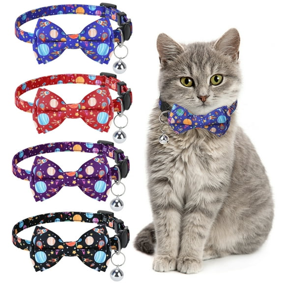shuaien 4 Pack Cotton Bowtie Cat Collar with Bell, Adjustable Breakaway Kitten Collars, Personalized Breakaway Kitten Collar for Girl boy Cats, Adjustable 8-12inch, Cute for Kitty Kitten Adult Cats