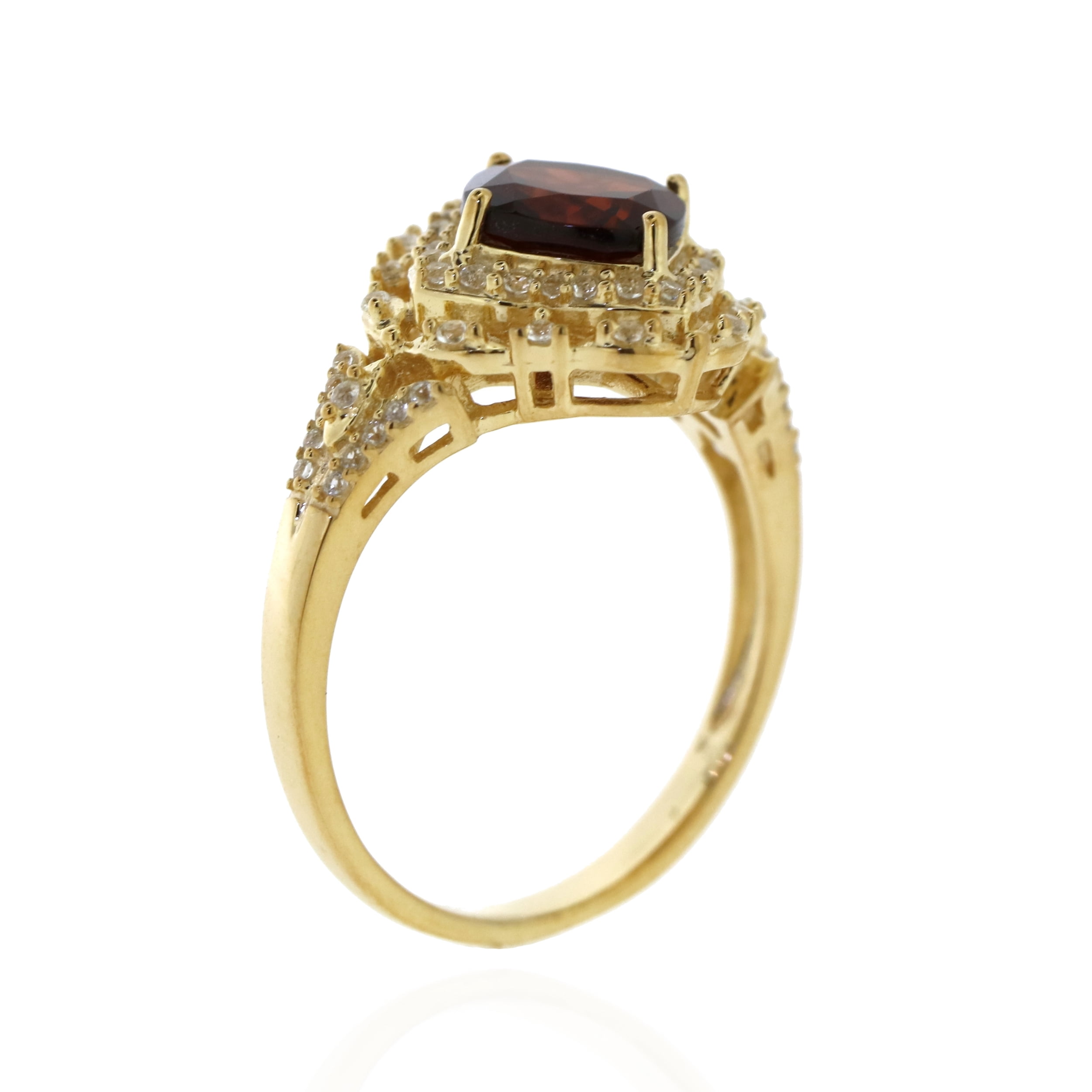 Jay Heart Designs 925 Sterling Silver with 14KY Gold Plated Garnet and Created White Sapphire Ring