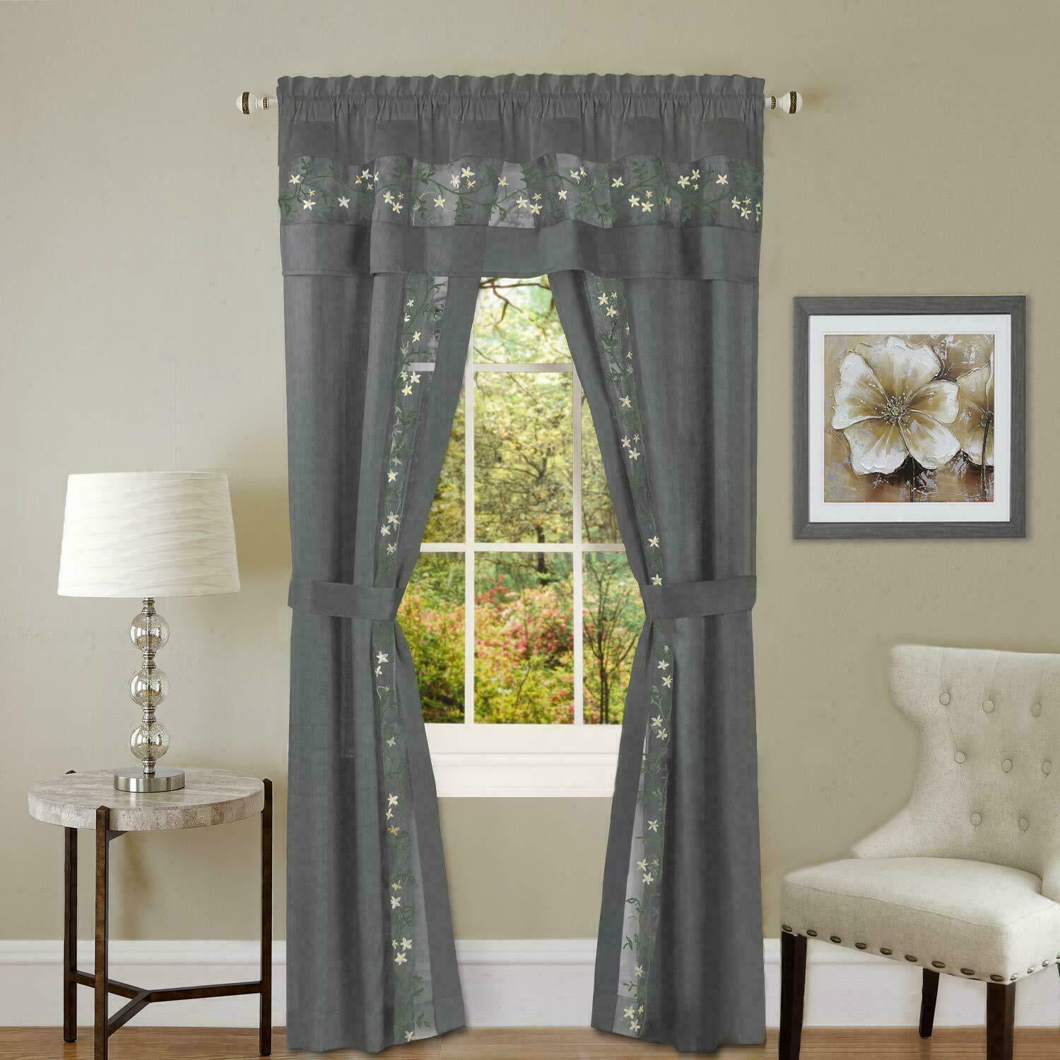 Window in a Bag Chocolate Floral Window Curtain Set with Panel and Valance 