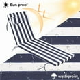 thumbnail image 4 of Outdoor Lounge Chair Cushions, 72×21×3in High-Density Foam Chair Cushion with Ties and Pillow, Anti-fading Patio Chaise Lounge Cushions for Pool & Beach（2pc, Navy blue white stripes）, 4 of 6