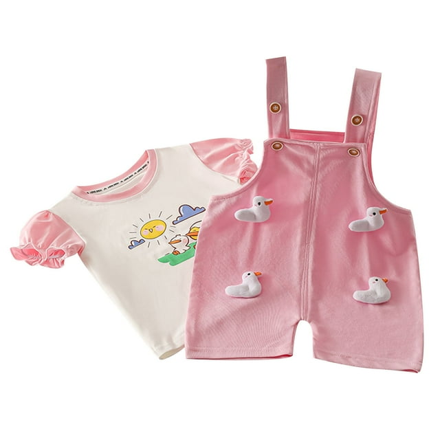 Odeerbi 0-5 Años Niñas Trajes Peto Pato Pantalones Cortos Con Algodón Manga Corta Camiseta Conjunto Verano Correa Romper Jumpsuit Playsuit