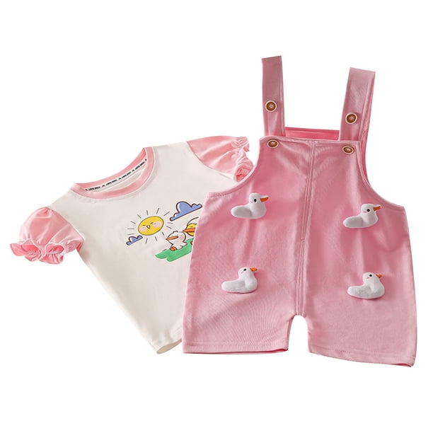 Odeerbi 0-5 Años Niñas Trajes Peto Pato Pantalones Cortos Con Algodón Manga Corta Camiseta Conjunto Verano Correa Romper Jumpsuit Playsuit