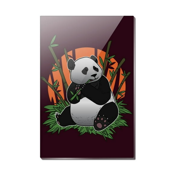 Giant Panda Bear Eating Bamboo Rectangle Acrylic Fridge Refrigerator Magnet