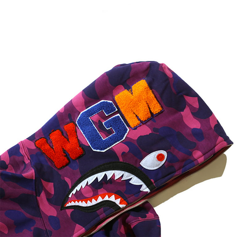 BAPE A Bathing Ape WGM Shark Jaw Camo T Shirt Blue Purple size M 