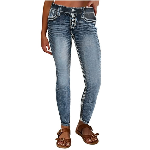 Women's Mid Waisted Button Jeans Straight Leg Front Jeans Casual Denim Pants 2026 Causual Slim Trousers
