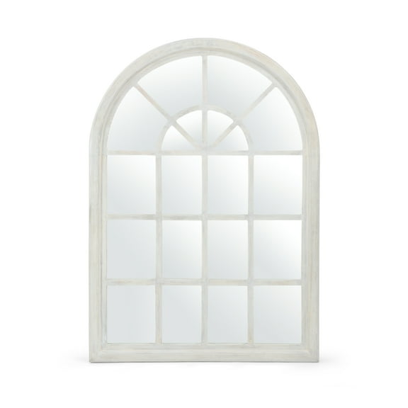 Noble House Shmuel Traditional Arched Windowpane Mirror, White Wash