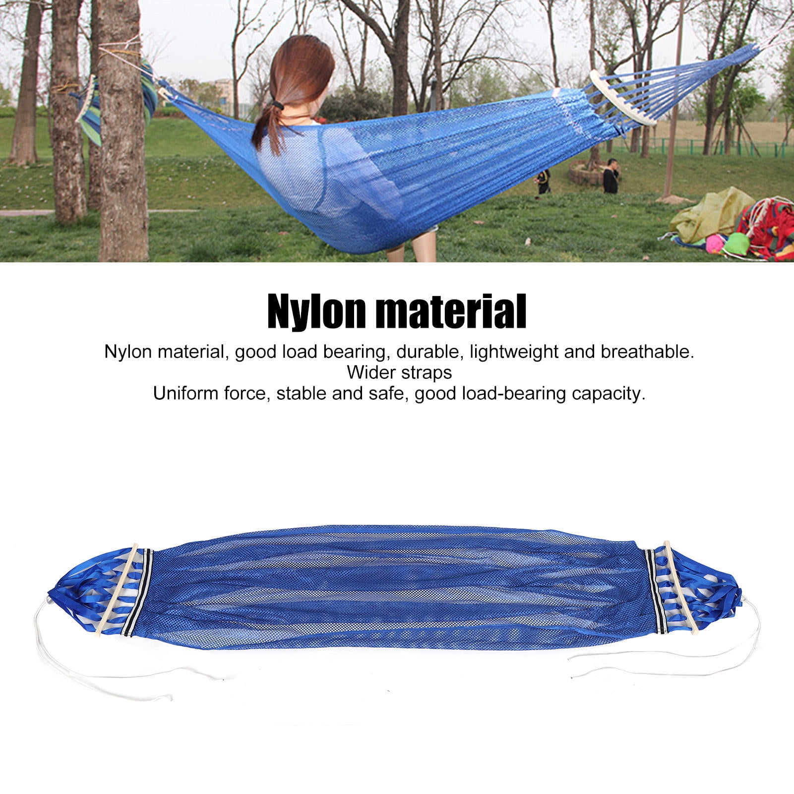 Rupoun Premium Nylon Anti‑Roll Mesh Hammock Swing 53 × 79 in Blue – Breathable, 200kg Capacity, Easy Install, Portable