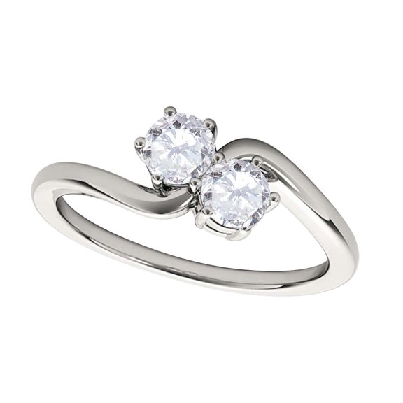 Mauli Jewels 1/2 Carat Lab Grown Diamond Two Stone Ring for Women, Prong Setting, 10K White Gold with Rhodium Finish, E-F Color VS1 Clarity, Size 6.5