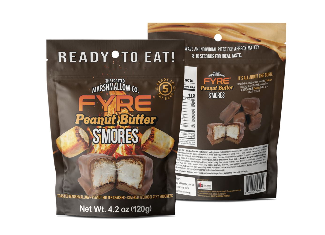 Fyre S'mores Ready to Eat Authentic Chocolate Peanut Butter Marshmallow Smores, 4.2 oz, 5 Count Bag