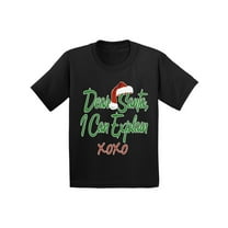 Awkward Styles Dear Santa I Can Explain XOXO Christmas Shirts for Kids Santa Hat Funny Kid's Christmas Holiday Shirt Santa Claus XOXO Girls Christmas Boy Christmas Tshirt Youth Christmas Tee