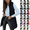 thumbnail image 2 of ZQGJB Winter Long Puffer Vests for Women Lightweight Casual Full Zip up Sleeveless Quilted Hooded Outwear Padded Puffy Jackets Button Side Slit Thick Warm Outfit Clothes 2025 with Pockets Navy XL, 2 of 10