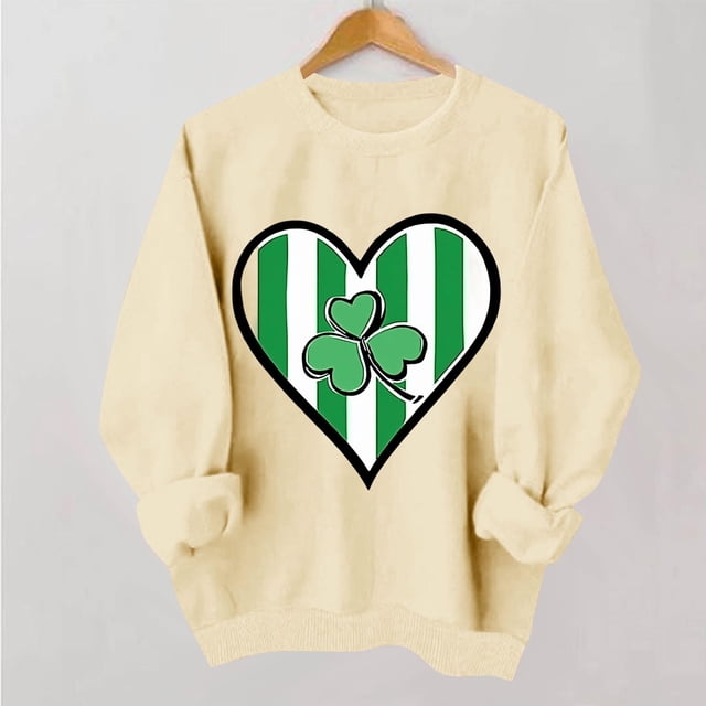 TaTaai Women Casual St Patrick's Day Printed Crew Neck Long Sleeve No Hood Sweatshirt Ladies Spring Daily Office Street Wear Soft Comfortable Machine Washable Stylish Top Gift