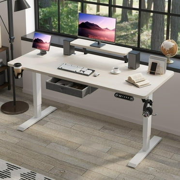 MXTARK Height Adjustable Electric Standing Desk with One Drawer, Table with Storage Shelf, Sit & Stand Home Office Desk with Storage Space (Pear wood, 55x30)