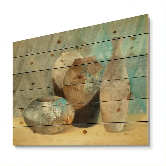 Designart 'Still Life of Vase Bottle Handpainted' Traditional Print on Natural Pine Wood