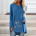 thumbnail image 2 of TSADFHJI Hauts pour Femmes Manches Longues Grande Taille T-Shirts Décontractés Col Rond Raglan Pissenlit Imprimé Manches Longues Blouse Top TTG Bleu, 2 of 4