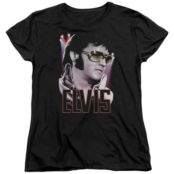 Trevco ELV403-WT-5 Elvis Presley & 70s Star Womens Short Sleeve T-Shirt, Black - 2X