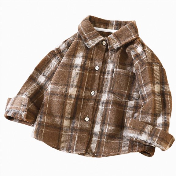JUMEYU Flannel Baby Toddler Baby Boys Flannel Plaid Coat Collar Button Down Jacket Kids Casual Outwear with Pocket Winter Fall Tops 18 24 Months (Brown,18-24 Months)