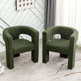thumbnail image 2 of 28" W Boucle Accent Chair Armchairs Set of 2, Upholstered Square Open-Back Barrel Chair, No Assembly Side Chair ArmChairs for Living Room Bedroom Lounge (Green), 2 of 11