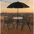 thumbnail image 4 of Comedor de Jardin con Mesa Redonda de Cristal Templado y Sillas de Tela con Estructura de Acero - Desayunador con Sombrilla Plegable para Patio Jardin y Exterior Negro, 4 of 9