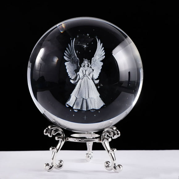 3D Praying Guardian Angel Figurines Crystal Ball with Silver Stand Memorial Gift for Women Friend Special People 8 cm Angel Decor for Home (3.15 in.)