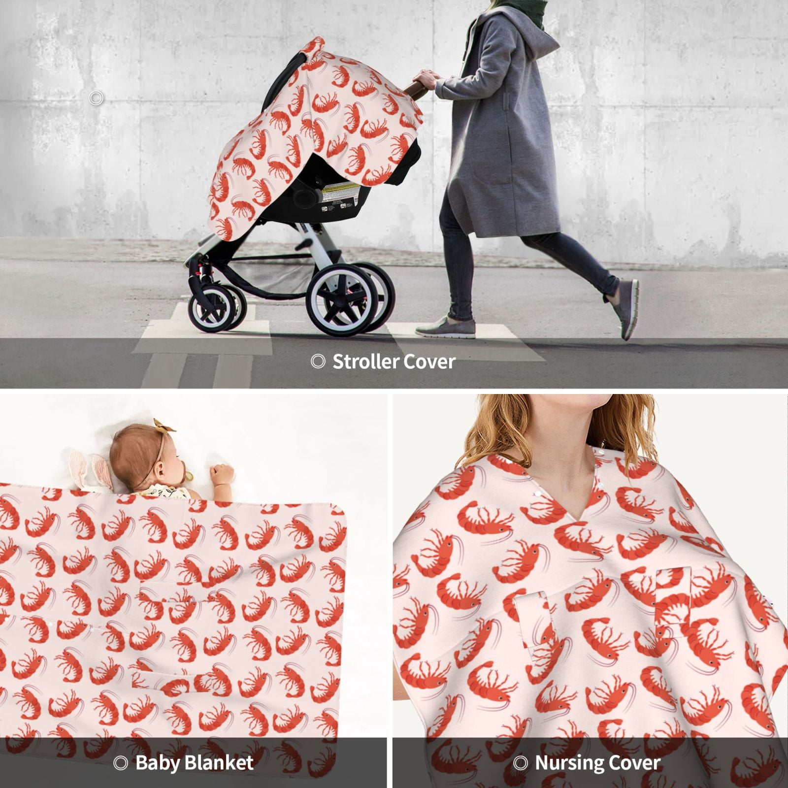 Car Seat Cover Baby - Shrimp No.9081 Breathable Infant Car Seat Cover for Baby Carseat, Lightweight Comfort Baby Essentials Must Haves Newborn Stuff for Girl Boy