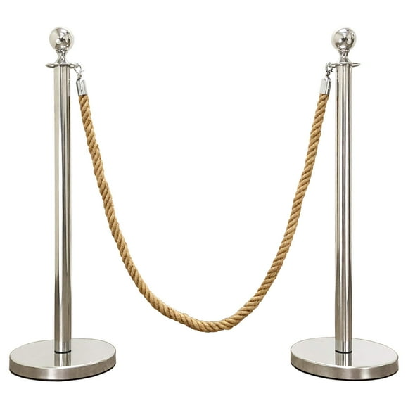 Mirror Crown Top Rope Stanchion in 3 pcs Set, VIP Crowd Control (72" Hemp Braided)