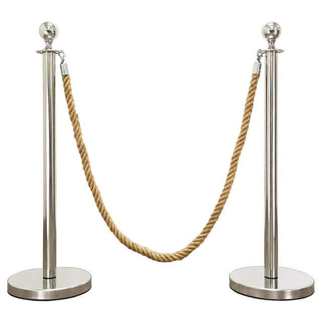 Mirror Crown Top Rope Stanchion in 3 pcs Set, VIP Crowd Control (72" Hemp Braided)